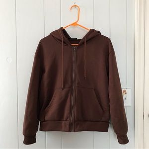 Shein Brown Short Jacket with Hood and Pockets